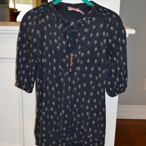 Gold Button Blouse faded blue with gold buttons